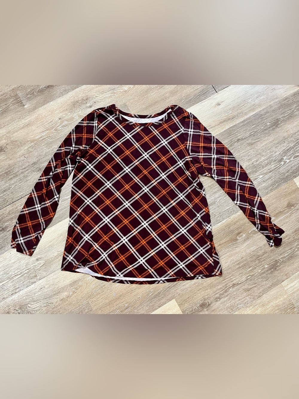 24/7 by Maurices Plaid Top in Burgundy, Orange & White